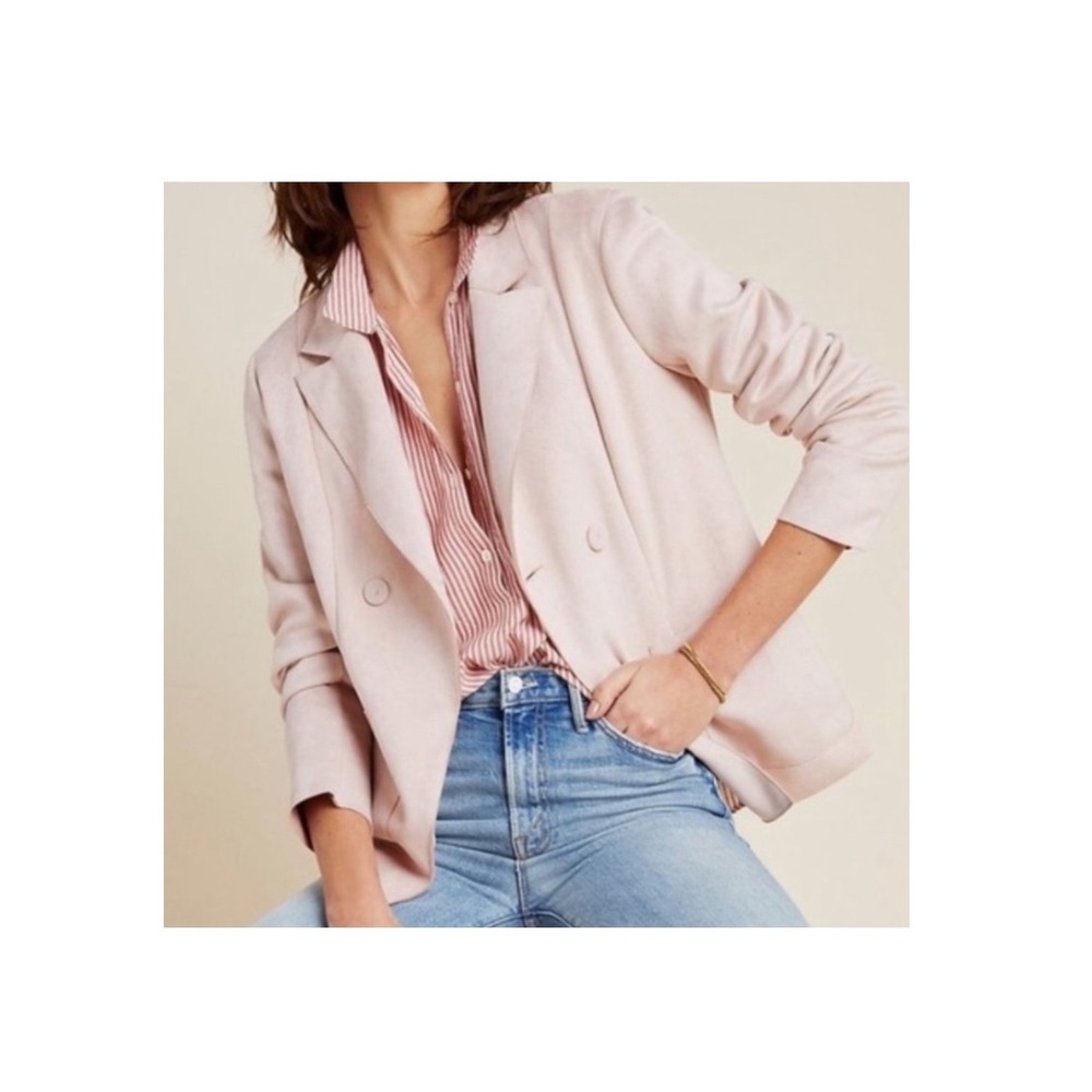 Anthropologie Monarc Charli Faux Suede Blazer‎ Double Breasted Pockets Pink XL